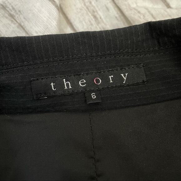 THEORY Wool Blazer Jacket Size 6 Black Crinkle Stripe Office Professional Work - Picture 8 of 10